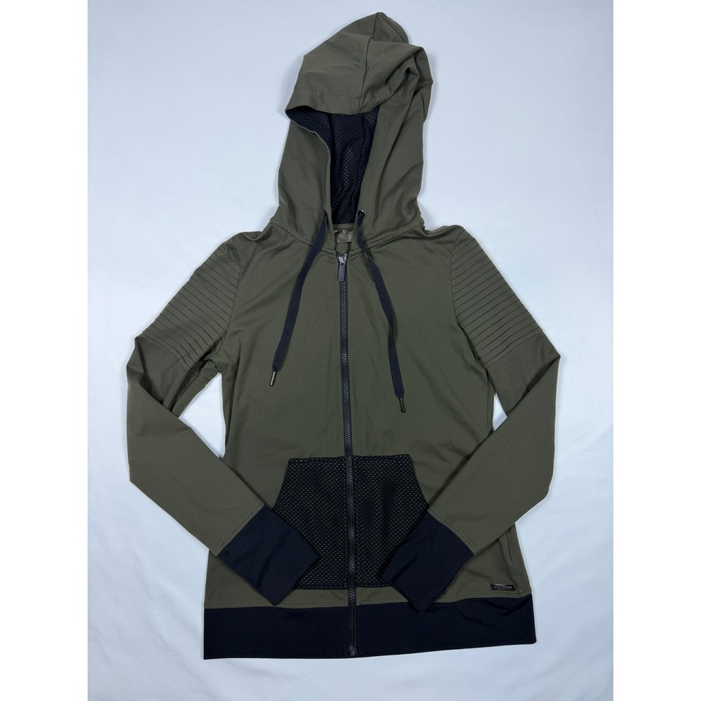 Betsey Johnson Performance Moto Zip Up Hoodie‎ Olive Green Black Small
